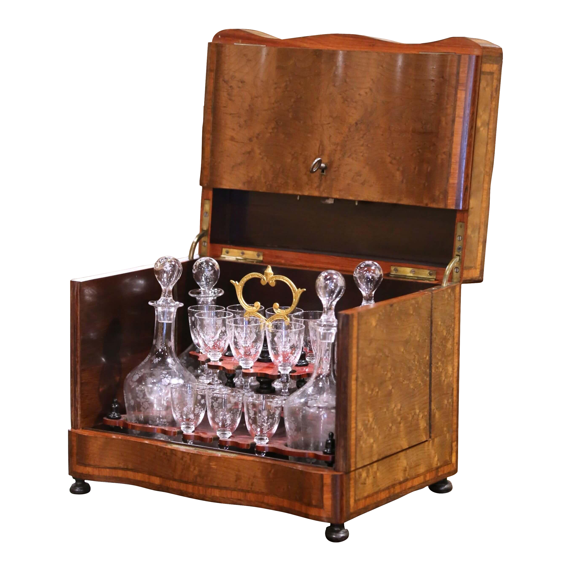 19th Century French Napoleon III Burl Walnut Inlaid Complete 