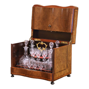 19th Century French Napoleon III Burl Walnut Inlaid Complete "Cave a Liqueur"- 22 Pieces
