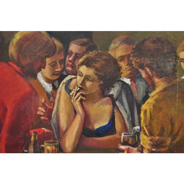 Art Deco Vintage Patricia Stone "The Bar" Large Oil on Canvas Art Deco Painting, Signed For Sale - Image 3 of 14
