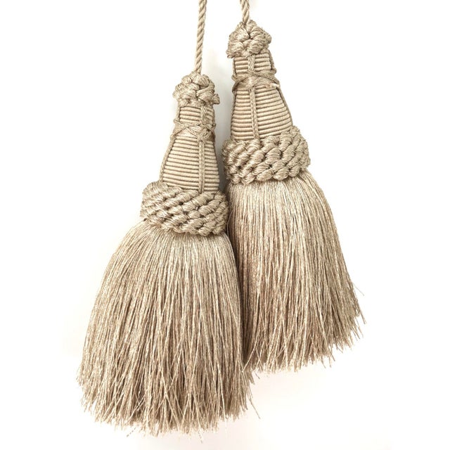 English Key Tassels in Flax Color With Looped Ruche - a Pair For Sale - Image 3 of 13