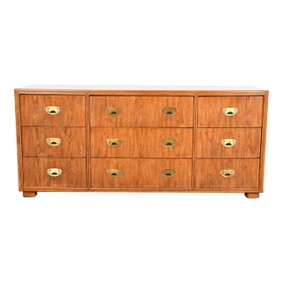 Drexel Heritage Hollywood Regency Campaign Oak Triple Dresser or Credenza For Sale