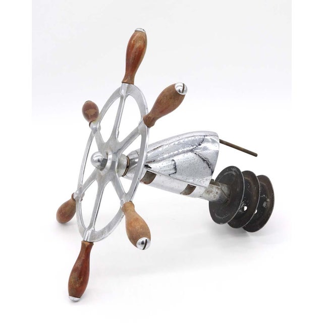 Early 20th Century Early 20th Century Nickel & Teak Yacht Wheel For Sale - Image 5 of 11