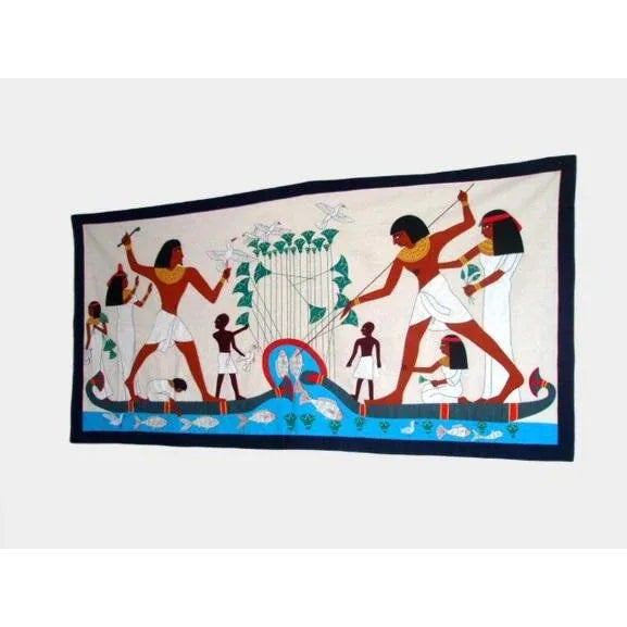 Figurative Handmade Egyptian Tapestry Khayamiya Marsh Scene on the Nile For Sale - Image 3 of 12