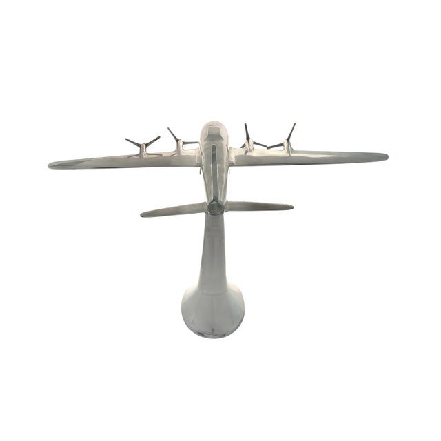 Late 20th Century Airplane Model Large Aluminum Propeller Aircraft on Stand Vintage Office Decor For Sale - Image 9 of 9