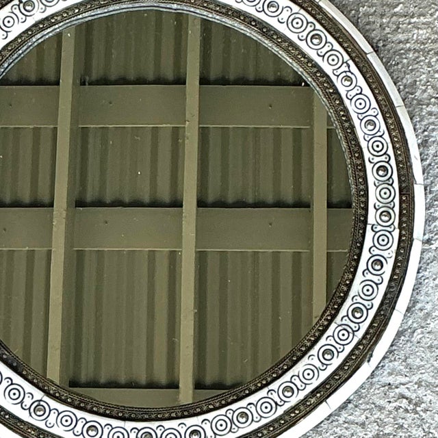 Vintage Round Inlaid Wood Wall Mirror For Sale - Image 9 of 12