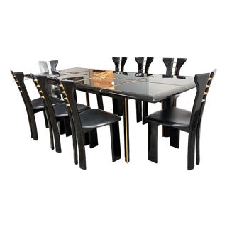 Pierre Cardin for Roche Bobois Vintage Black Lacquer Dining Set, Set of Nine For Sale