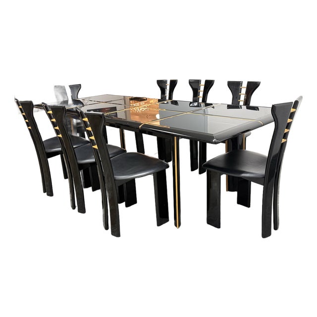Pierre Cardin for Roche Bobois Vintage Black Lacquer Dining Set, Set of Nine For Sale
