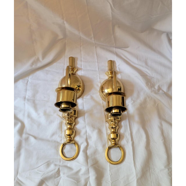 Pair of Vintage Georgian Revival Brass Wall Sconces For Sale - Image 4 of 9