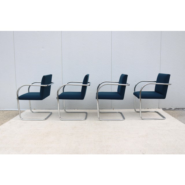 Ludwig Mies Van Der Rohe Brno Tubular Chairs in Royal Blue Fabric by Gordon - Set of 4 For Sale - Image 12 of 18