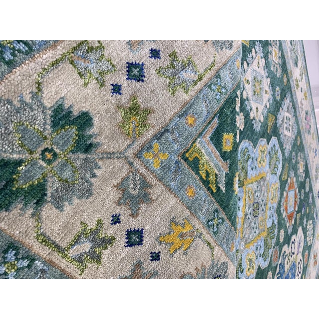 10x14 Isla Kazak Green Geometric Medallion Modern Hand Knotted Wool Carpet Rug For Sale - Image 4 of 5