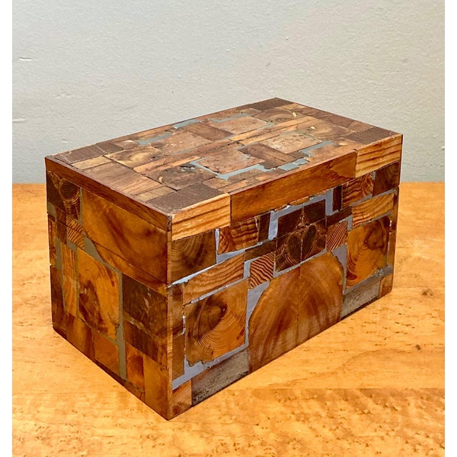 Rustic Vintage Wood Mosaic Box For Sale - Image 3 of 17