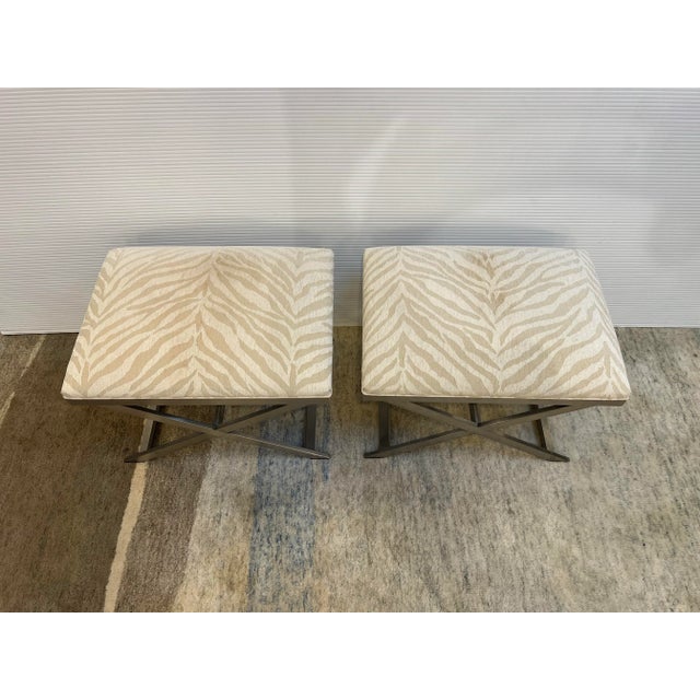 Transitional Ethan Allen Xanadu Upholstered Cross Brace Ottoman+Stool, a Pair For Sale - Image 3 of 13