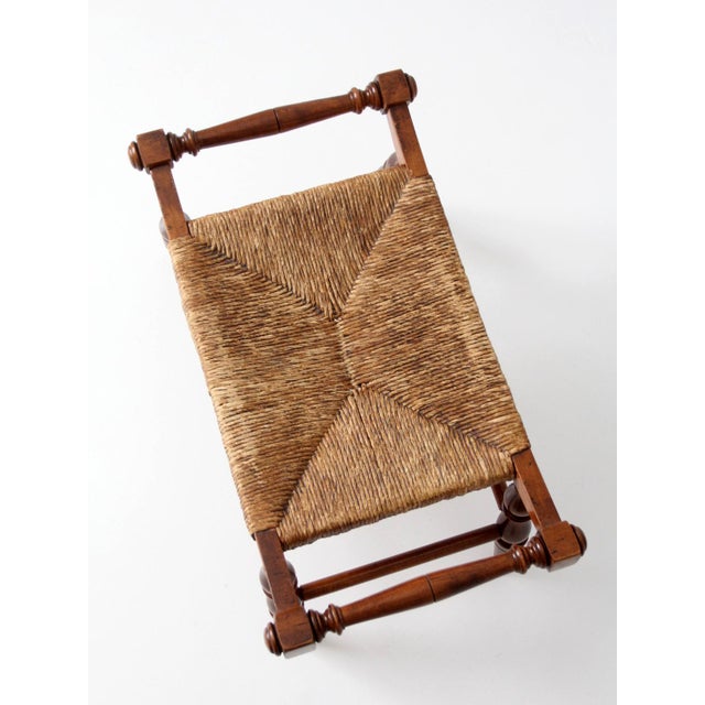 Mid 20th Century Vintage Early American Rush Seat Bench Stool For Sale - Image 5 of 17