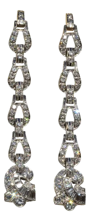 The Daenerys: Antique Platinum & Diamond Dangler Earrings, 2 Pieces