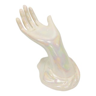 Vintage 1950s Pearlescent Luster Hand for Ring Holder For Sale