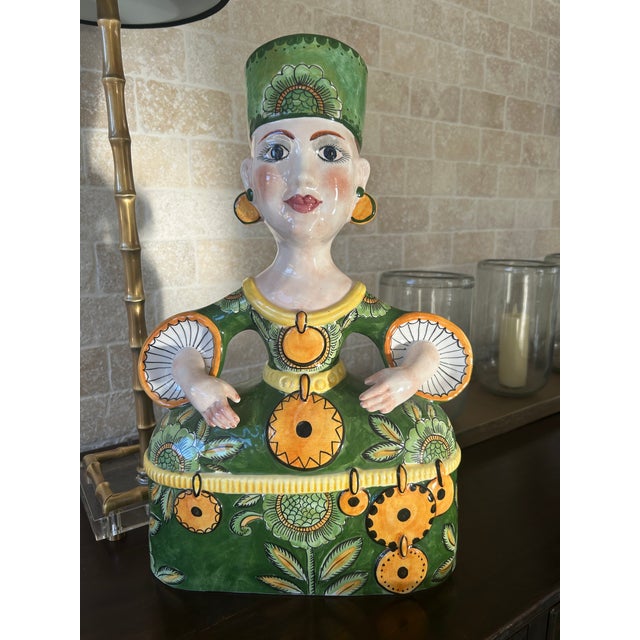 Elegant Italian Ceramic Noblewoman Sculpture For Sale - Image 4 of 6