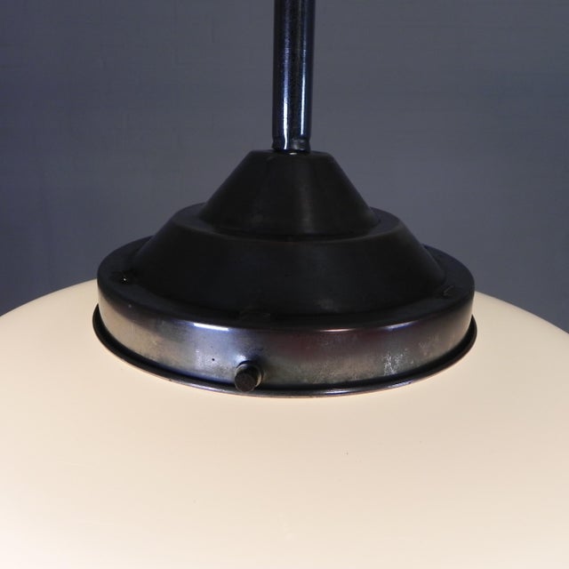Art Deco Pendant Lamp with White Glass Shade, 1930s For Sale - Image 3 of 12