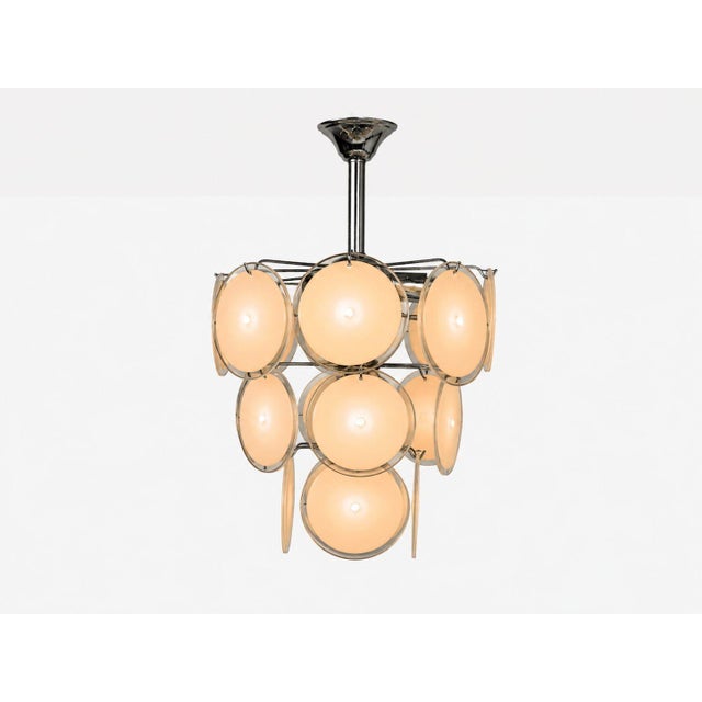 Mid-Century Modern, Small Pendant Light or Chandelier, Coral Pink Murano Glass, Chrome, USA, 1960s A mid-century modern...