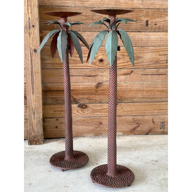 Pair of Vintage Sculptural Metal Palm Tree Floor Candle Holders For Sale - Image 12 of 13