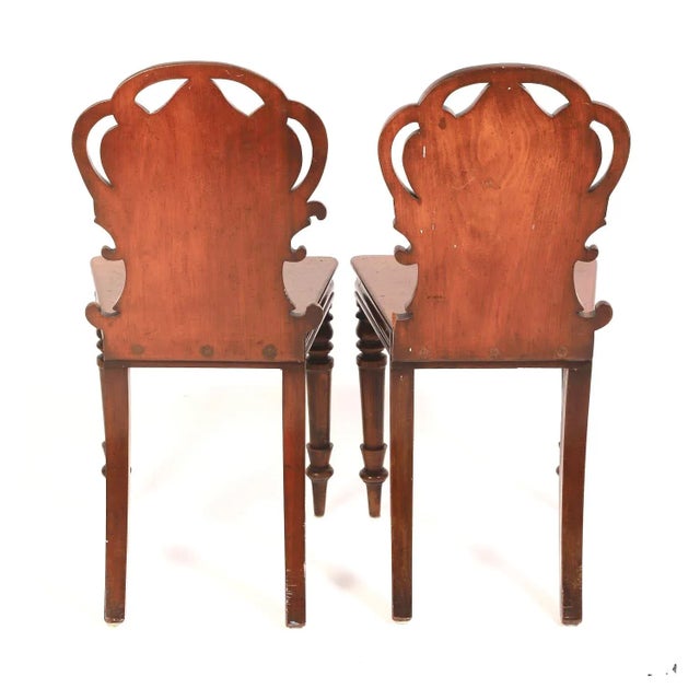 William IV Pair of William IV Carved Mahogany Hall Chairs For Sale - Image 3 of 11