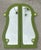 Striking pair of vintage architectural wall mirrors finished in a richly layered olive green paint with sculptural...