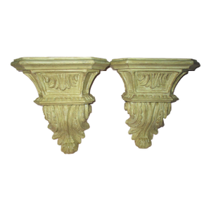 Vintage Baroque Pair of Large Hanging Shelves W/ Acanthus Leaf Design