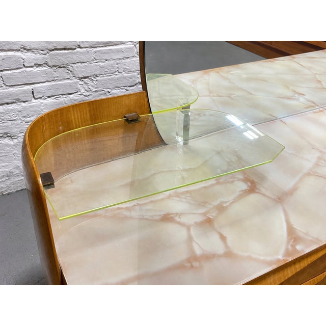 Italian Mid Century Modern Maple Long Dresser / Vanity + Large Mirror, C. 1960's For Sale - Image 14 of 15
