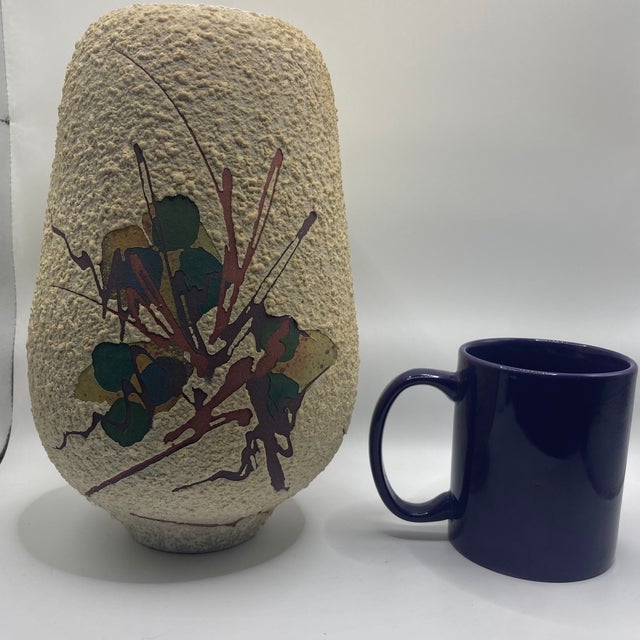 1993 Large Textured Studio Art Pottery Vase With Vibrant Abstract Botanical Glaze For Sale - Image 9 of 9