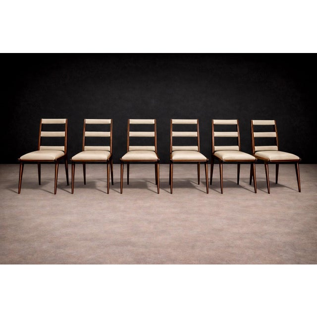 Beige Set of Six Chairs in Hardwood & Beige Leather, Unknown, 1950s For Sale - Image 8 of 12