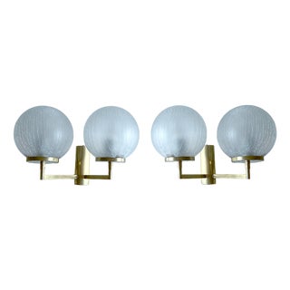 Vintage Double Glass Brass Sconces, Set of 2 For Sale