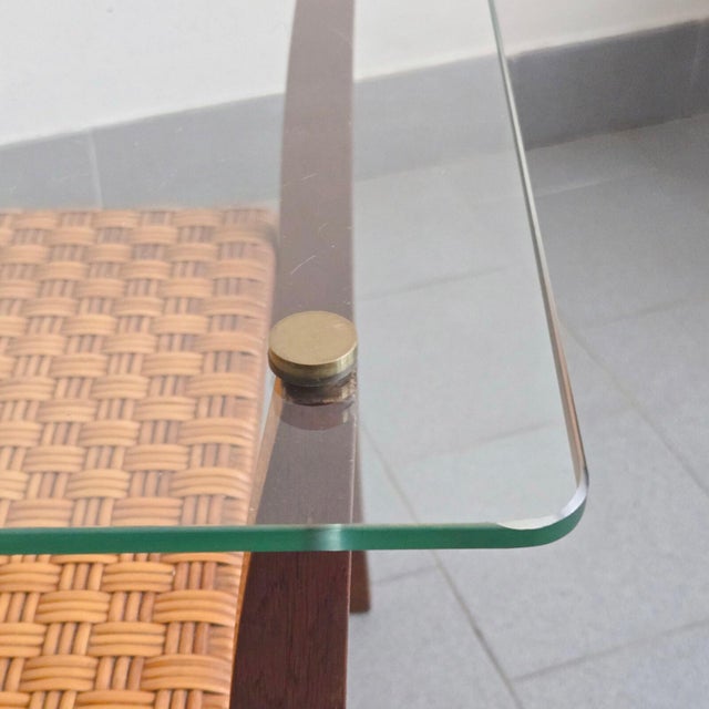 Vintage Coffee Table in Beech, Rattan, Brass and Glass, 1960s For Sale - Image 6 of 15