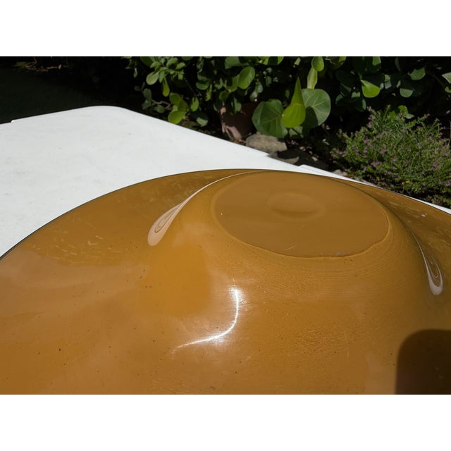 Teal Vintage Handcrafted Art Glass Charger Bowl in Blue, Teal & Amber Swirl Glaze For Sale - Image 8 of 11