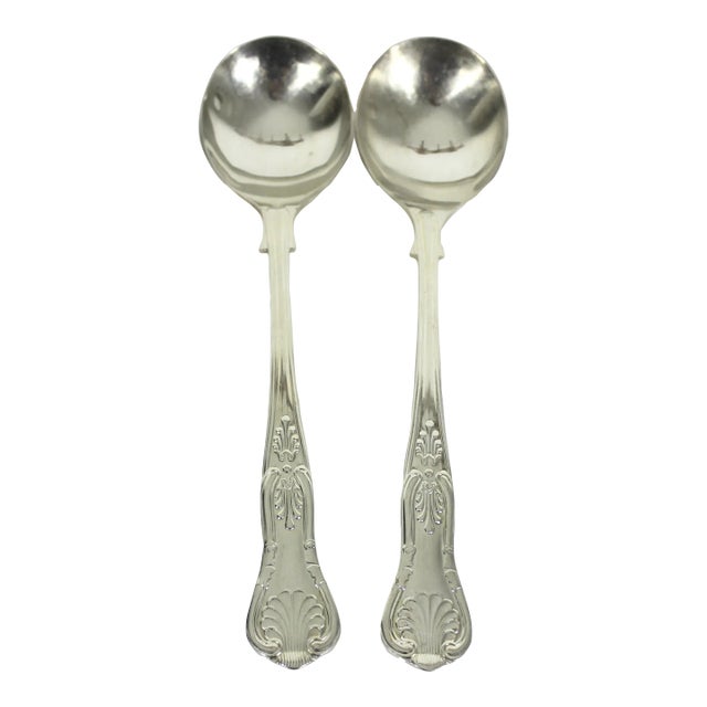 1980s Newbridge Kings Shell Pattern Silverplate Large Serving Spoons- Set of 2 For Sale