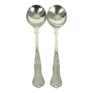 1980s Newbridge Kings Shell Pattern Silverplate Large Serving Spoons- Set of 2