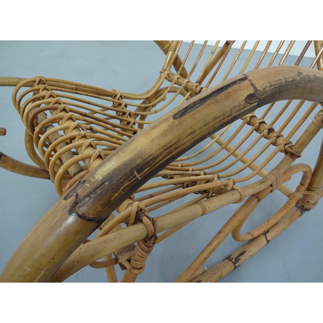 Brown Mid-Century Italian Bamboo Rocking Chair, 1950s For Sale - Image 8 of 18