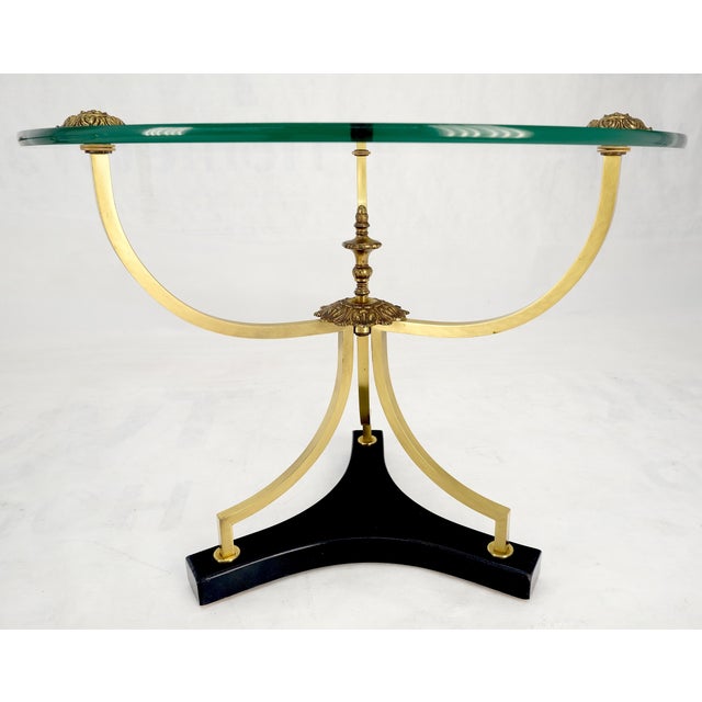 Pair of 22" Round Glass Top Brass Bases End Side Center Tables Stands For Sale - Image 12 of 12
