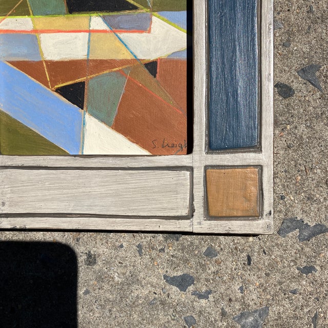 Abstract Contemporary Original Stephen Heigh Abstract Small Painting “Reflection “ Vintage Frame For Sale - Image 3 of 4