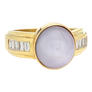 9ct Natural Star Sapphire Ring Six Point Diamond Vintage 18k Gold Blue Grey 9.5 size 9.5