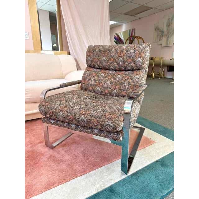 Textile Vintage 1970’s Milo Baughman Style Chrome Cantilever Lounge Chair For Sale - Image 7 of 12