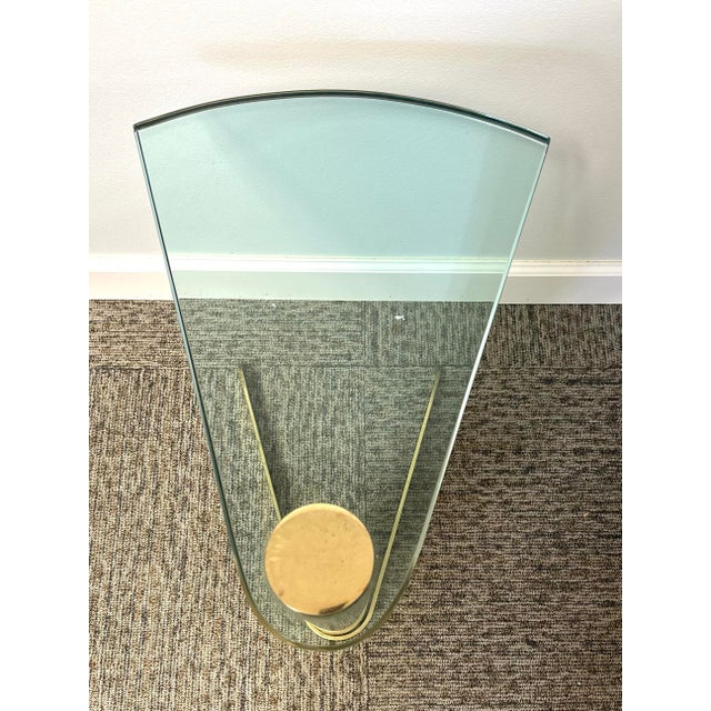 Brass Attributed to Leon Rosen Brass and Glass Wedge Drink Table 1970’s For Sale - Image 8 of 9