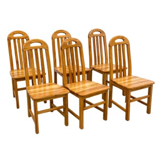 Vintage Solid Wood Slat Back Dining Chairs, Set of 6 – Scandinavian Minimalist Chairs, Light Oak Wood, Modern Farmhouse Seating For Sale
