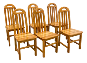 Vintage Solid Wood Slat Back Dining Chairs, Set of 6 – Scandinavian Minimalist Chairs, Light Oak Wood, Modern Farmhouse Seating