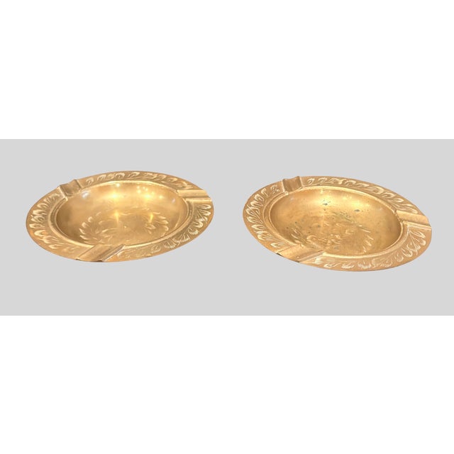 Brass Pair of Vintage Etched Solid Brass Ashtrays From India, 6.25” Dia. For Sale - Image 8 of 8