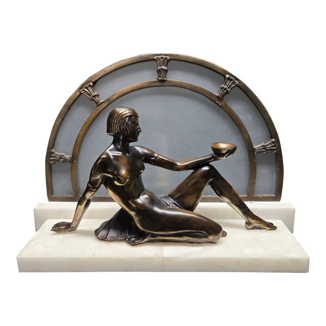 1920s Art Deco Egyptian Revival Nude Spelter & Marble Table Lamp For Sale
