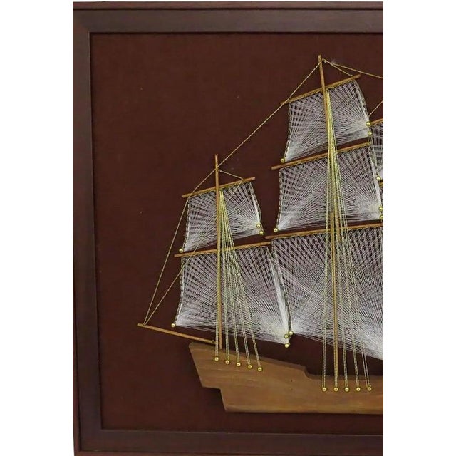 1970s Large 1970s Mid-Century Modern Nautical String Art Galleon in Professional Gallery Frame For Sale - Image 5 of 11
