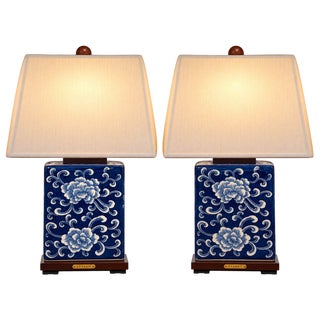 Late 20th Century Ralph Lauren Chinoiserie Cobalt Blue & White Ceramic Table Lamps - A Pair For Sale