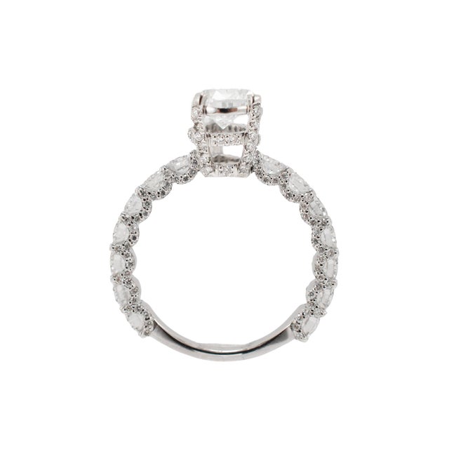 Metal 10k White Gold Igi 4.26ctw Pear Shape Lab Grown Diamond Halo Pave Engagement Ring, Size 7.25 For Sale - Image 7 of 8