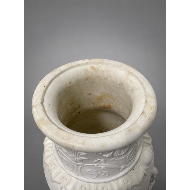Grand Tour Neoclassical White Marble Urn With Classical Figural Reliefs For Sale - Image 11 of 14