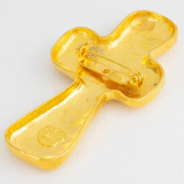 Gold Edouard Rambaud Gilded Metal Cross Brooch For Sale - Image 8 of 10