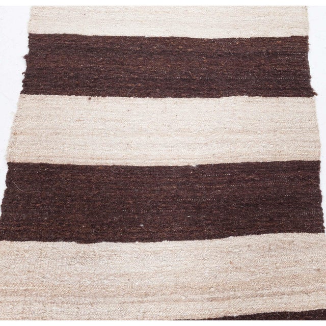 1960s Doris Leslie Blau Vintage Striped Ivory And Charcoal Hand-Knotted Wool Runner For Sale - Image 5 of 7